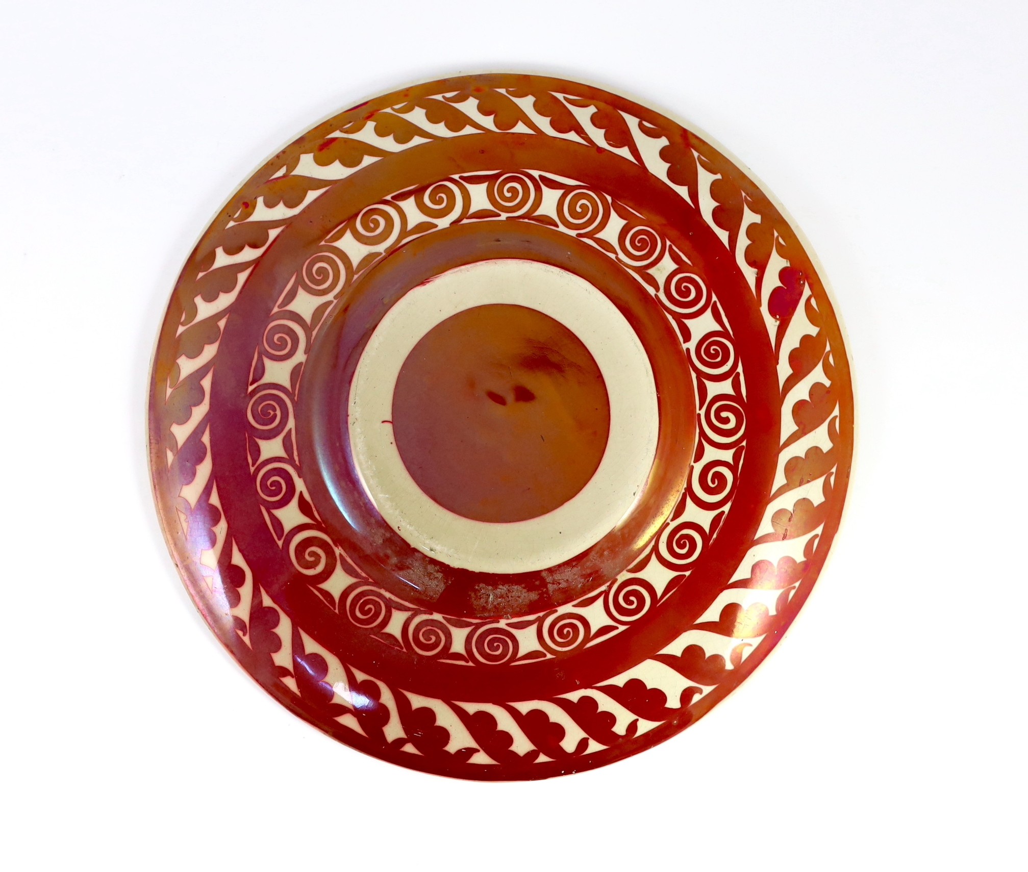 A rare William de Morgan ruby lustre dish, c.1880, 31.2cm diameter